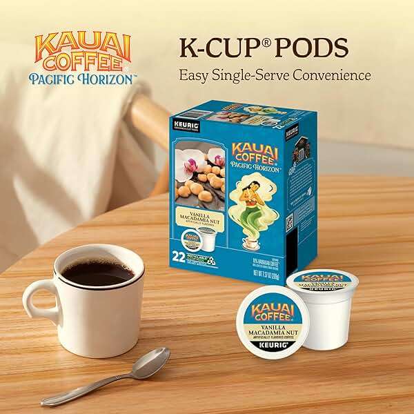 Kauai Coffee K-Cup Pods for Keurig Brewers – Arabica Coffee, 10% Hawaiian – Medium Roast, Vanilla Beans with Toasted Macabamia Nuts – Vanilla Macadamia Nut, 1 Pack of 22 Single Serve K-Cups - Image 4