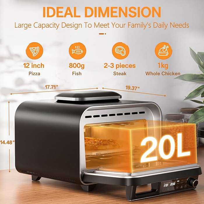 G.a HOMEFAVOR 1800W Electric Countertop Pizza Oven, 12 inch Indoor Multi-Function Pizza Maker with Air Fry, Bake, Roast, Broil & Grill, High Heat 750°F for Crispy Crust, Family Kitchen Appliance - Image 2