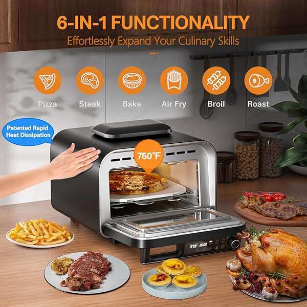 G.a HOMEFAVOR 1800W Electric Countertop Pizza Oven, 12 inch Indoor Multi-Function Pizza Maker with Air Fry, Bake, Roast, Broil & Grill, High Heat 750°F for Crispy Crust, Family Kitchen Appliance - Image 3