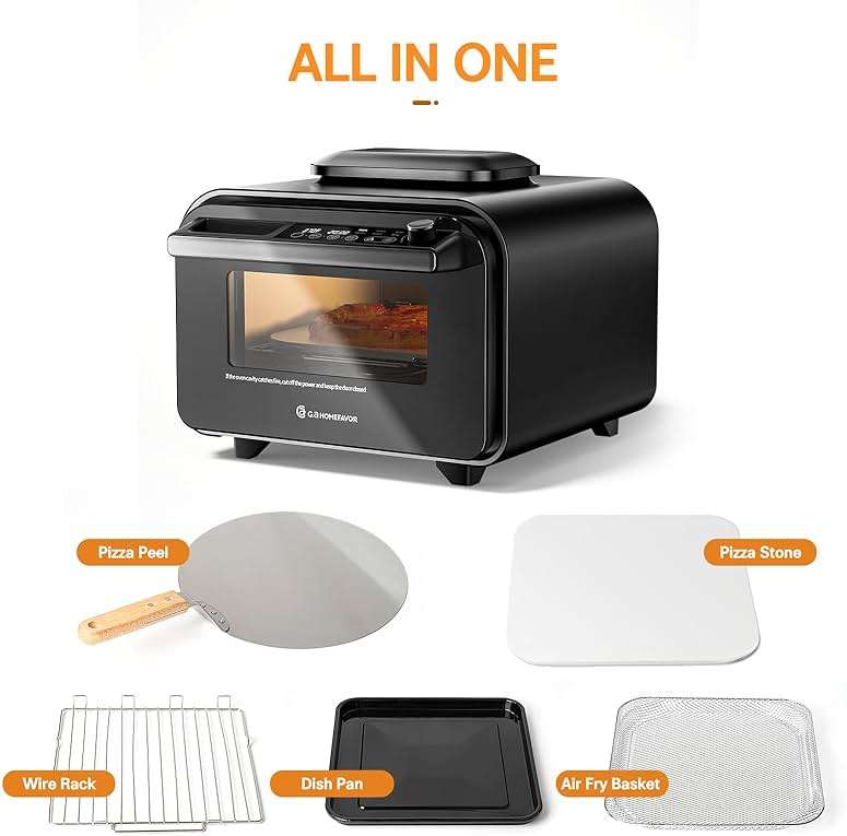 G.a HOMEFAVOR 1800W Electric Countertop Pizza Oven, 12 inch Indoor Multi-Function Pizza Maker with Air Fry, Bake, Roast, Broil & Grill, High Heat 750°F for Crispy Crust, Family Kitchen Appliance - Image 8