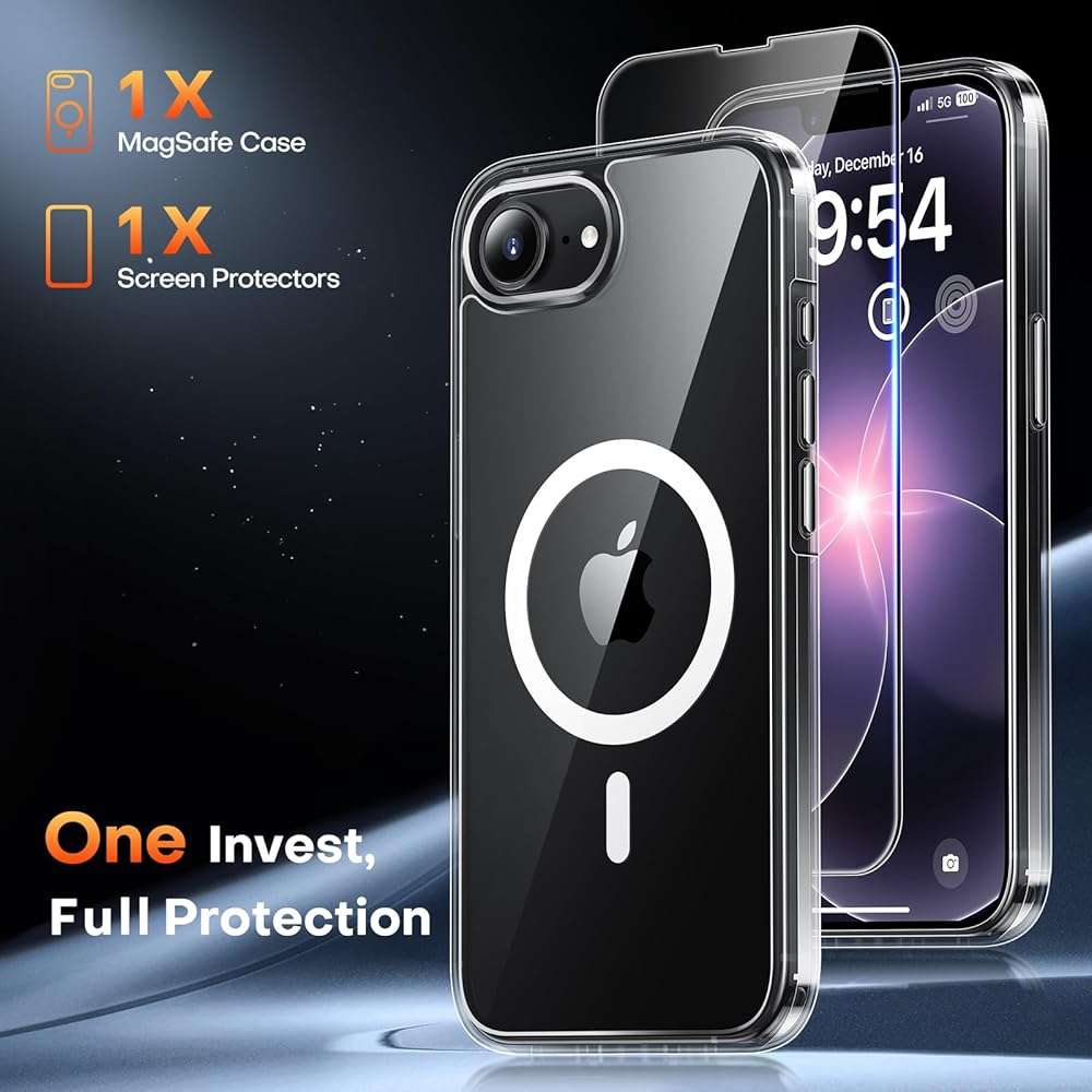 TAURI for iPhone 17e Case/for iPhone 16e Case, [Compatible with MagSafe] with Screen Protectors, Shockproof Military-Grade Protection, Magnetic Case for 17 e / 16 e, Clear - Image 4