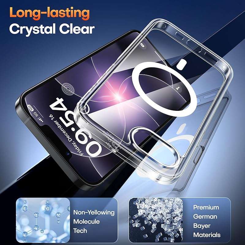 TAURI for iPhone 17e Case/for iPhone 16e Case, [Compatible with MagSafe] with Screen Protectors, Shockproof Military-Grade Protection, Magnetic Case for 17 e / 16 e, Clear - Image 5