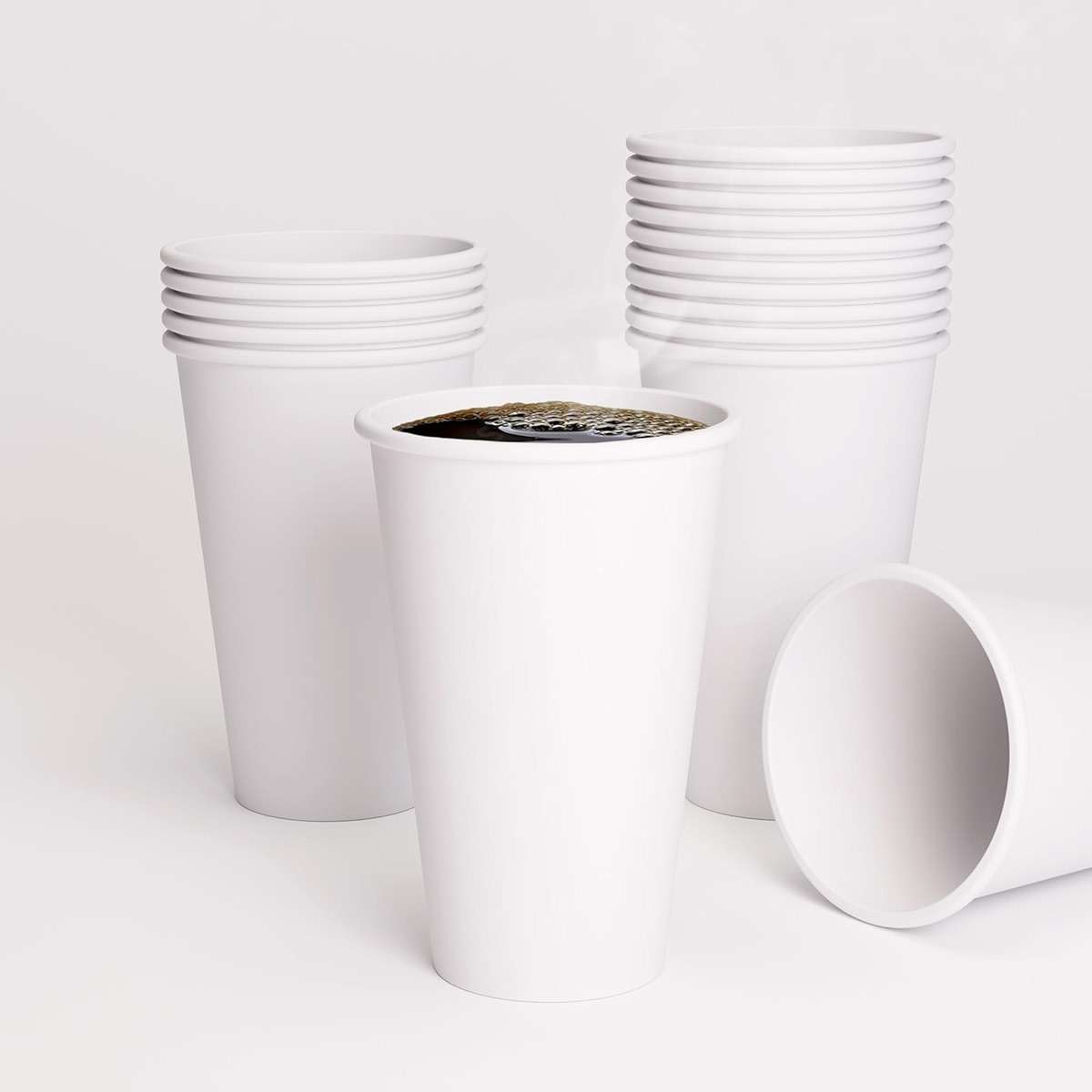 TOSSWARE GO 16oz Hot Cups - Set of 100, premium quality food safe coffee cups, FDA-compliant recyclable paper cups, single wall cups for hot and cold drinks, disposable 16oz white party cups - Image 1