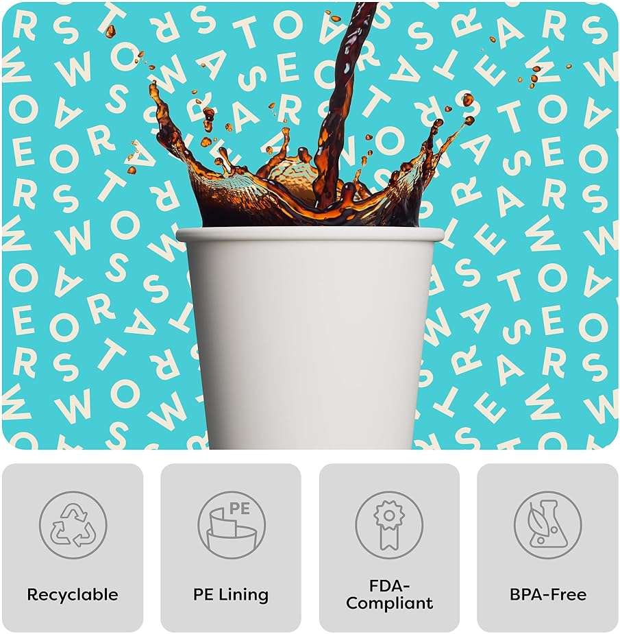 TOSSWARE GO 16oz Hot Cups - Set of 100, premium quality food safe coffee cups, FDA-compliant recyclable paper cups, single wall cups for hot and cold drinks, disposable 16oz white party cups - Image 2