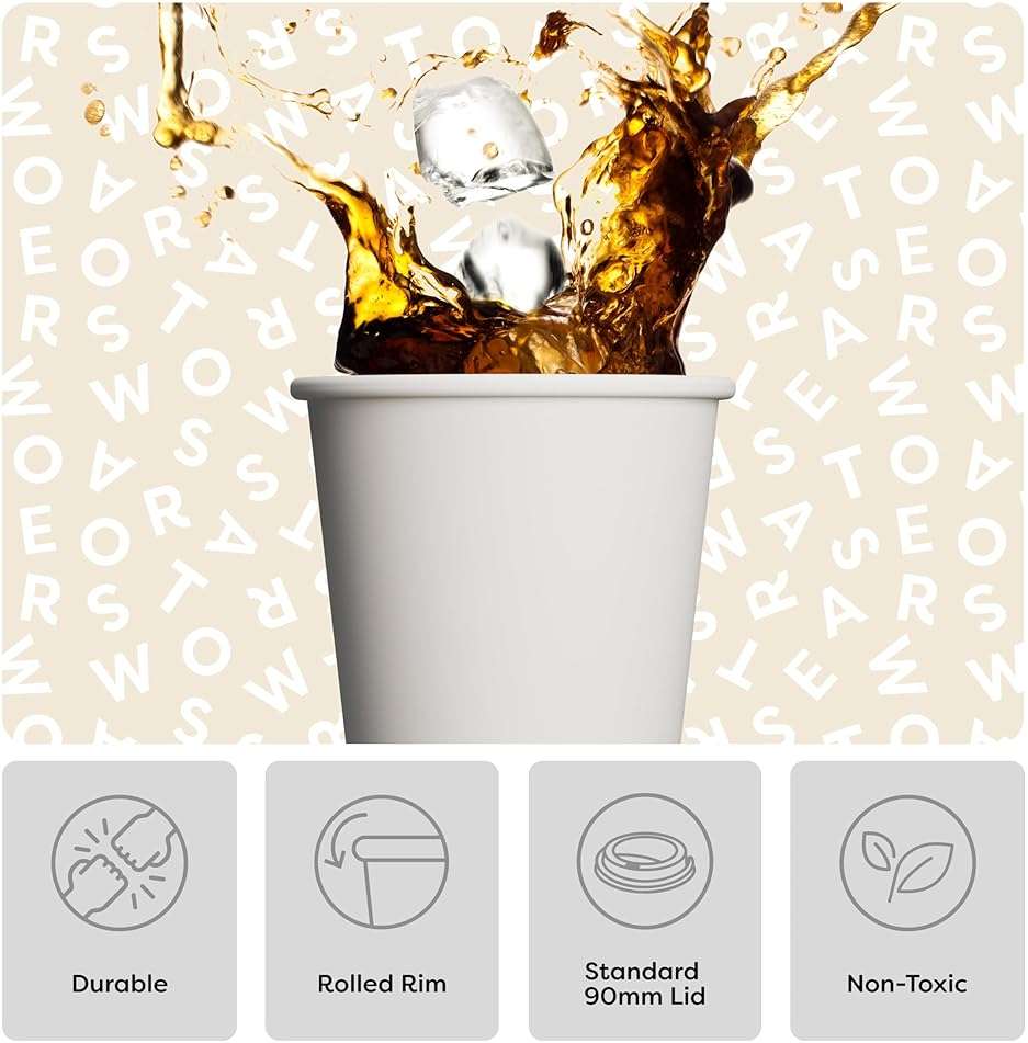 TOSSWARE GO 16oz Hot Cups - Set of 100, premium quality food safe coffee cups, FDA-compliant recyclable paper cups, single wall cups for hot and cold drinks, disposable 16oz white party cups - Image 3