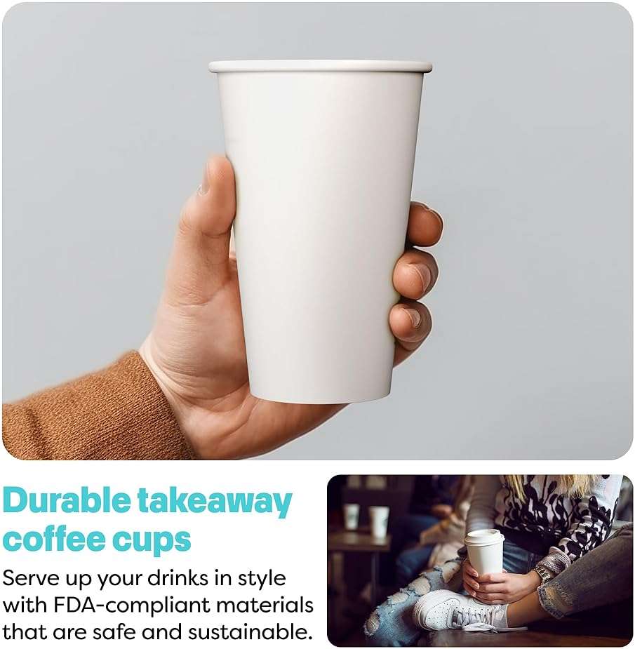 TOSSWARE GO 16oz Hot Cups - Set of 100, premium quality food safe coffee cups, FDA-compliant recyclable paper cups, single wall cups for hot and cold drinks, disposable 16oz white party cups - Image 4