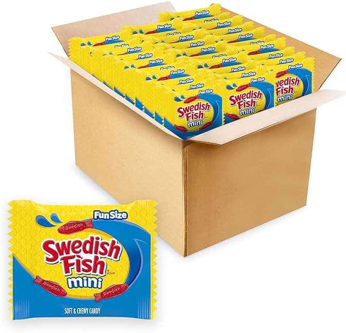 SWEDISH FISH Mini Soft & Chewy Gummy Candy, Bulk Candy, 140 Snack Packs - Image 1