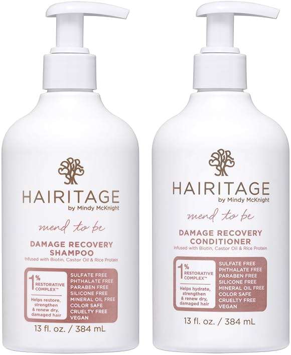 Hairitage Biotin Damage Repair Shampoo and Conditioner Set - Thickening + Volumizing - Biotin Castor Oil + Rice Protein - Sulfate Free + Color Safe - Deep Conditioning Treatment Dry Damaged Curly Hair - Image 1