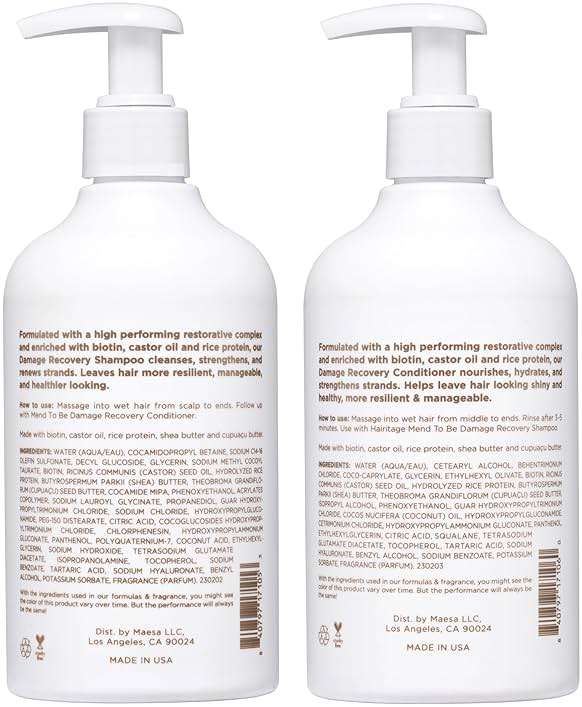 Hairitage Biotin Damage Repair Shampoo and Conditioner Set - Thickening + Volumizing - Biotin Castor Oil + Rice Protein - Sulfate Free + Color Safe - Deep Conditioning Treatment Dry Damaged Curly Hair - Image 2