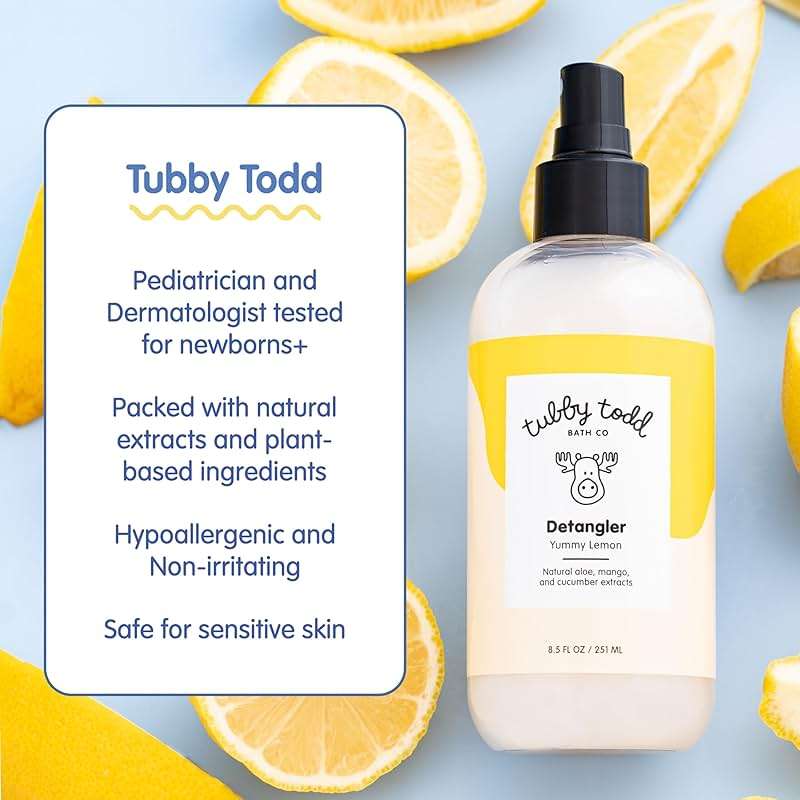 TUBBY TODD Hair Detangler Spray for Kids - Hair Detangling Spray with Baobab & Coconut Oil - Gentle & Moisturizing Kids Hair Detangler Spray - 8.5oz, 2 Pack - Lemon Crème - Image 4