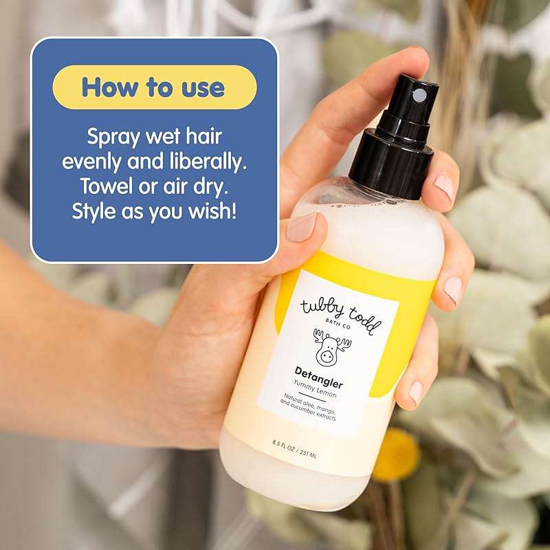 TUBBY TODD Hair Detangler Spray for Kids - Hair Detangling Spray with Baobab & Coconut Oil - Gentle & Moisturizing Kids Hair Detangler Spray - 8.5oz, 2 Pack - Lemon Crème - Image 5