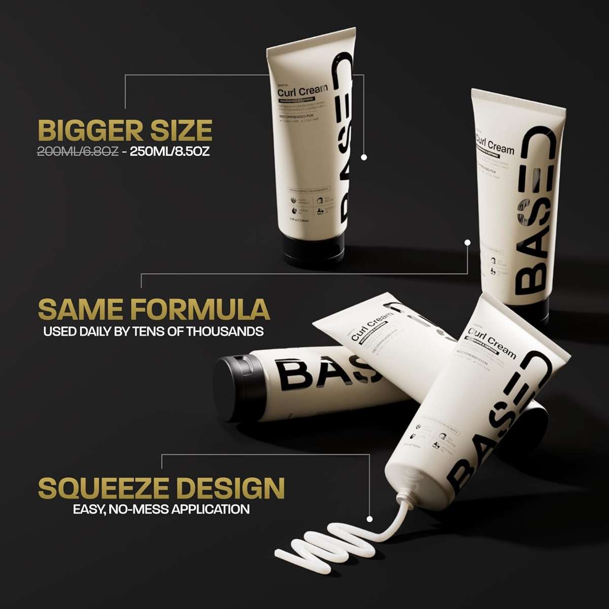 BASED Curl Cream for Men, Curl Defining Cream for Curly Hair, No Harsh Chemicals or Artificial Fragrance, Medium Hold, Hydrates & Nourishes with Agave, Silk Protein & Castor Oil, 8.5 oz (Pack of 1) - Image 3