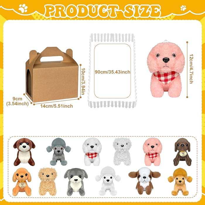 180 Pcs Adopt a Dog Party Favors Include 12 Mini Plush Dogs 12 Adoption Card 12 Kraft Boxes 12 Check Card 5 Adopt Sign 24 Puppy Stickers 1 Fence 102 Adopt a Puppy Supplies for Adoption Party (Dog) - Image 2