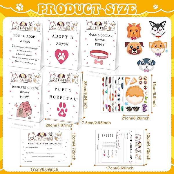 180 Pcs Adopt a Dog Party Favors Include 12 Mini Plush Dogs 12 Adoption Card 12 Kraft Boxes 12 Check Card 5 Adopt Sign 24 Puppy Stickers 1 Fence 102 Adopt a Puppy Supplies for Adoption Party (Dog) - Image 3