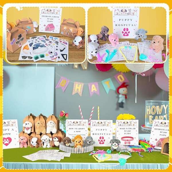 180 Pcs Adopt a Dog Party Favors Include 12 Mini Plush Dogs 12 Adoption Card 12 Kraft Boxes 12 Check Card 5 Adopt Sign 24 Puppy Stickers 1 Fence 102 Adopt a Puppy Supplies for Adoption Party (Dog) - Image 6