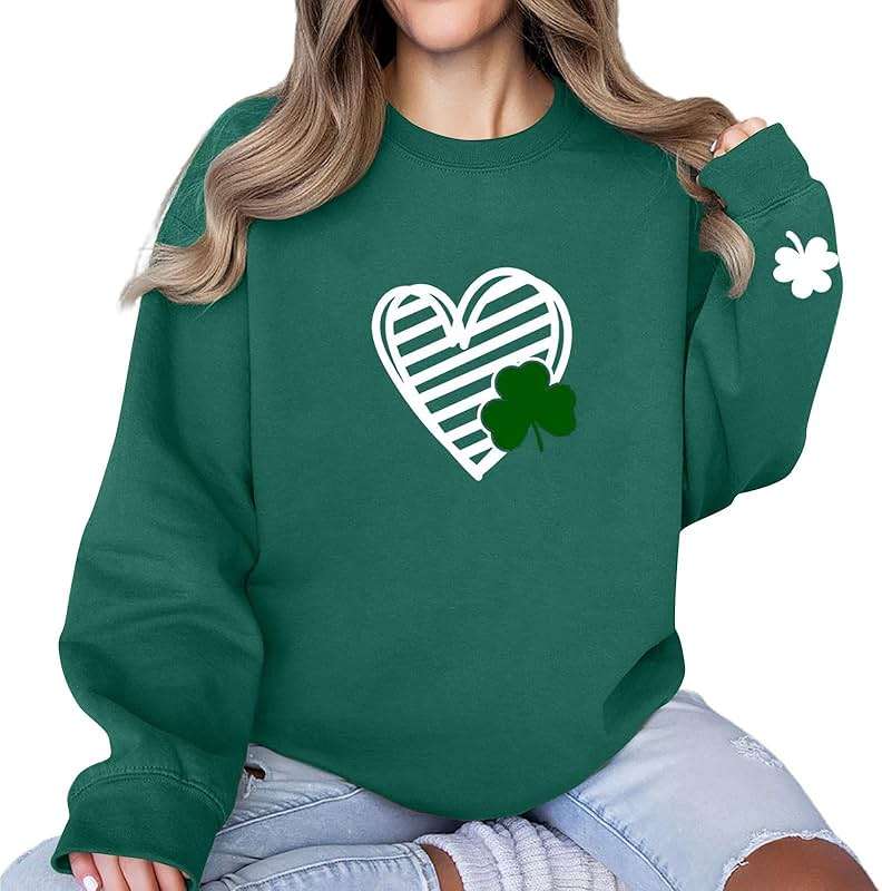 FAIOROI Womens St Patricks Day Shirt Plus Size Lucky Shamrock Print Crewneck Sweatshirts Casual Dressy Heart Graphic Tee Tops - Image 4