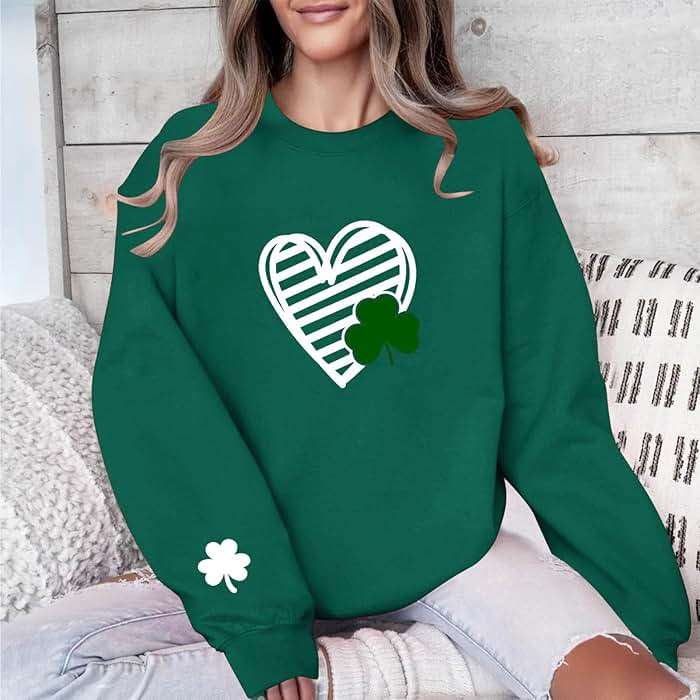 FAIOROI Womens St Patricks Day Shirt Plus Size Lucky Shamrock Print Crewneck Sweatshirts Casual Dressy Heart Graphic Tee Tops - Image 7