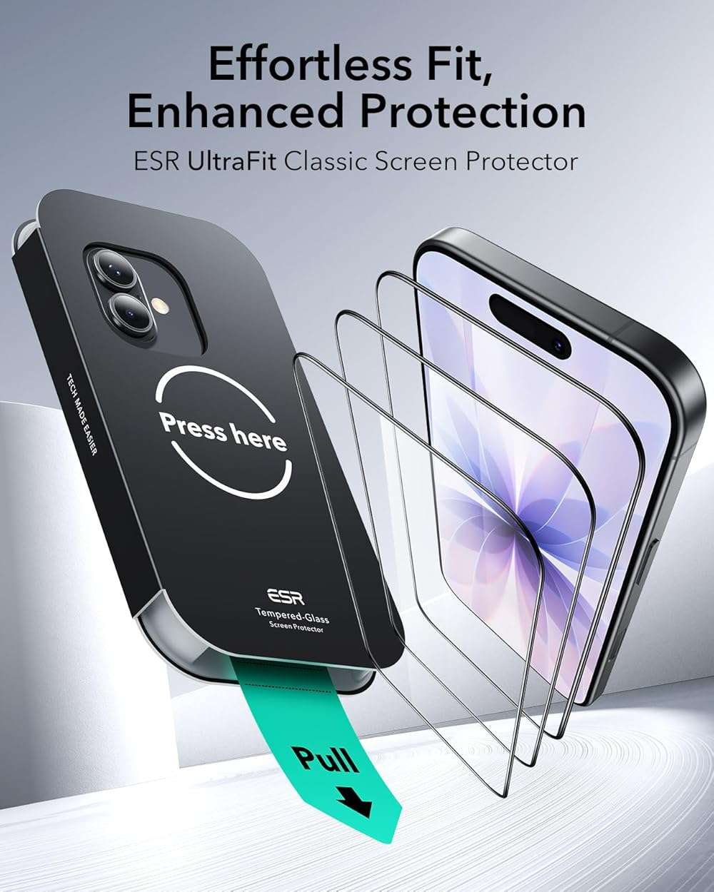 ESR 3 Pack for iPhone 17/iPhone 16 Pro Screen Protector, Military-Grade Shatterproof, 9H Hardness, Full Coverage Tempered Glass with Ultra Fit Tray - Image 2
