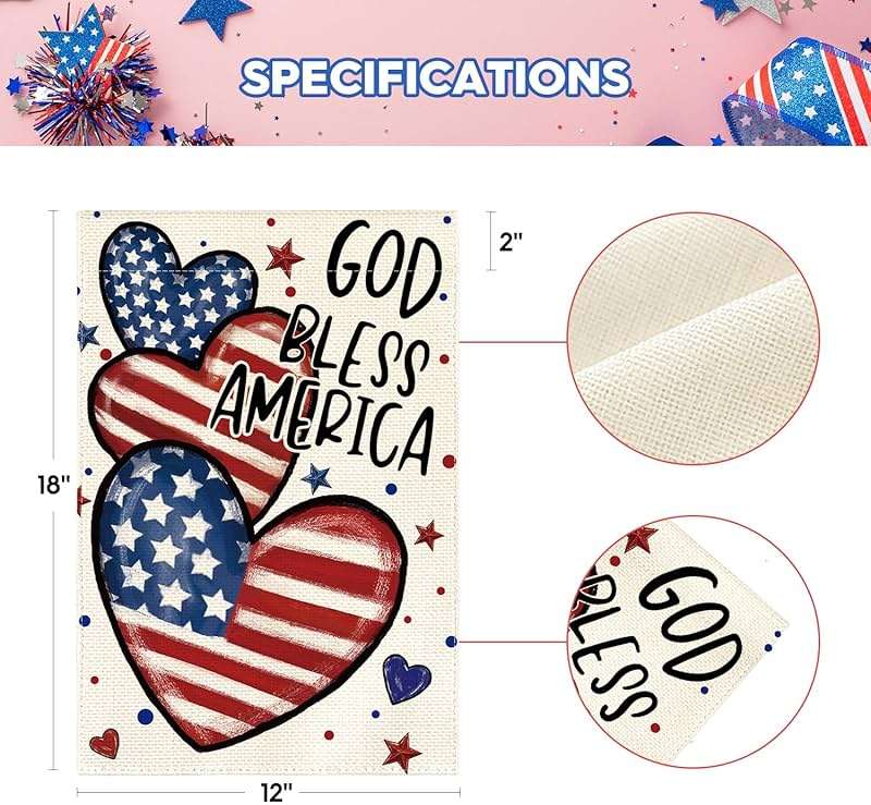 AVOIN colorlife God Bless America 4th of July Patriotic Garden Flag 12x18 Inch Double Sided Outside, American Stars and Stripes Memorial Day Yard Outdoor Decoration - Image 5