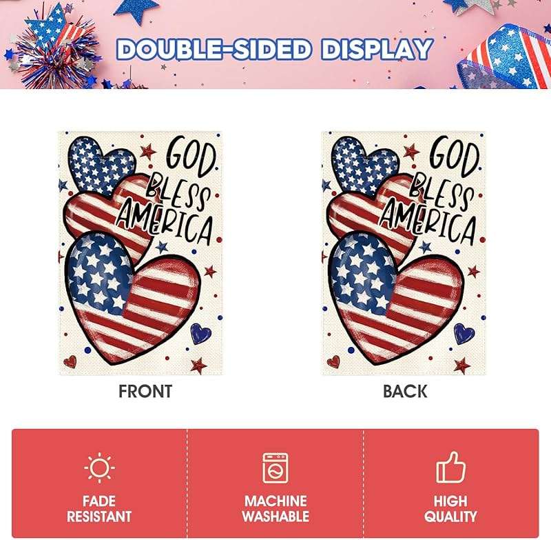 AVOIN colorlife God Bless America 4th of July Patriotic Garden Flag 12x18 Inch Double Sided Outside, American Stars and Stripes Memorial Day Yard Outdoor Decoration - Image 6