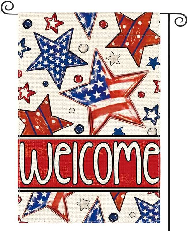 AVOIN colorlife Patriotic 4th of July Garden Flag 12x18 Inch Double Sided Outside, Welcome American Stars and Stripes Yard Outdoor Decoration - Image 1