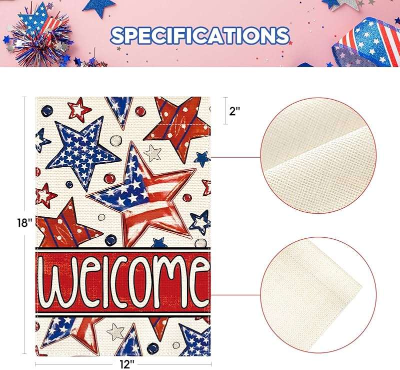 AVOIN colorlife Patriotic 4th of July Garden Flag 12x18 Inch Double Sided Outside, Welcome American Stars and Stripes Yard Outdoor Decoration - Image 5