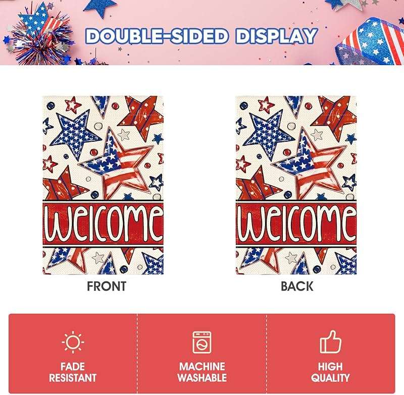 AVOIN colorlife Patriotic 4th of July Garden Flag 12x18 Inch Double Sided Outside, Welcome American Stars and Stripes Yard Outdoor Decoration - Image 6