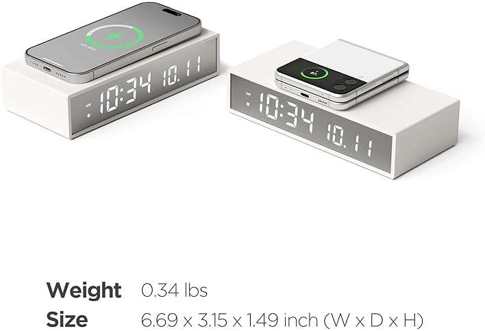 mooas 15W Slim Edge Mirror Wireless Charging Clock (Black), Max.15W Fast Wireless Charging, 12/24H time Mode, Alarm & Snooze, Adjustable Brightness Night Mode, Small Digital Alarm Clock Mirror Clock - Image 9