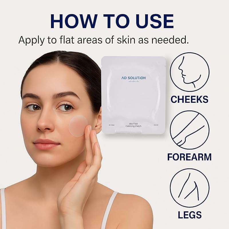 AD SOLUTION Ato Fast Calming Patch for Skin Redness, Itching & Flare-Ups – Soothing Hydrogel for Sensitive Skin with Cica & Panthenol – 10 Pairs - Image 4