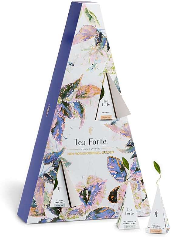 Tea Forte Advent Calendar Premium Pyramid Tea Gift Set Sampler, 12 Count, Individually Wrapped Handcrafted Infusers, Demoiselle - Image 1