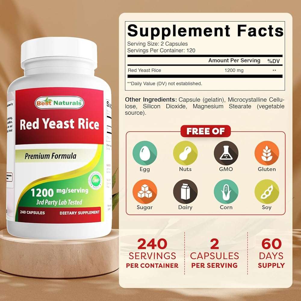Best Naturals Red Yeast Rice 1200mg Per Serving 240 Capsules - Premium Formula - 3rd Party Lab Tested - Image 2