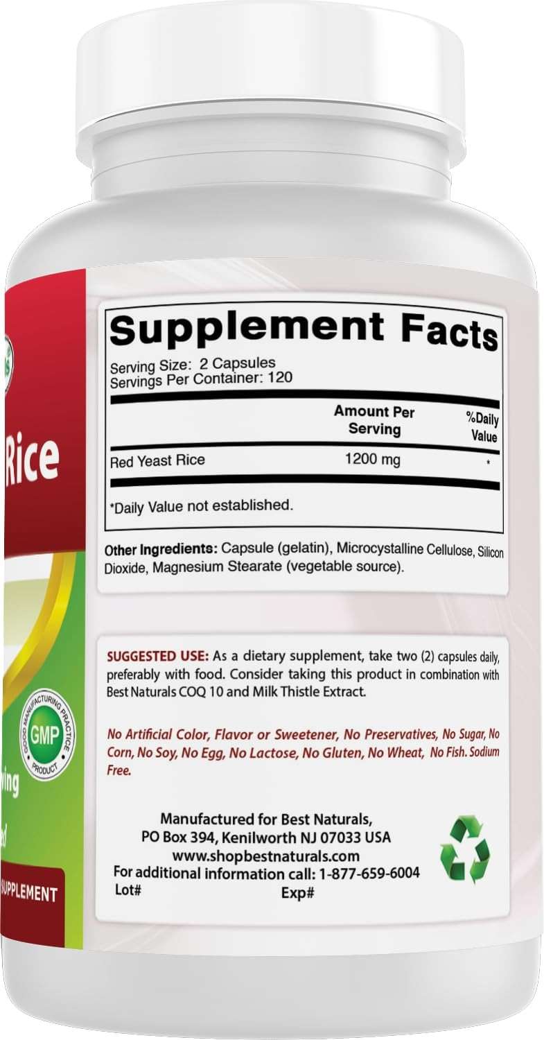 Best Naturals Red Yeast Rice 1200mg Per Serving 240 Capsules - Premium Formula - 3rd Party Lab Tested - Image 6