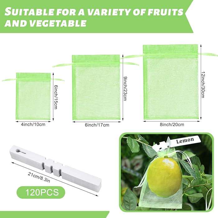 Reallnaive 120 Pcs Fruit Protection Bags 3 Size Green Mesh Bags for Fruits Vegetables with 120 Pcs Plant Label Drawstring Mesh Pest Barrier Netting Cover for Veggies Garden - Image 2