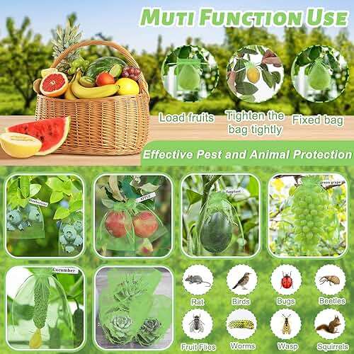 Reallnaive 120 Pcs Fruit Protection Bags 3 Size Green Mesh Bags for Fruits Vegetables with 120 Pcs Plant Label Drawstring Mesh Pest Barrier Netting Cover for Veggies Garden - Image 5