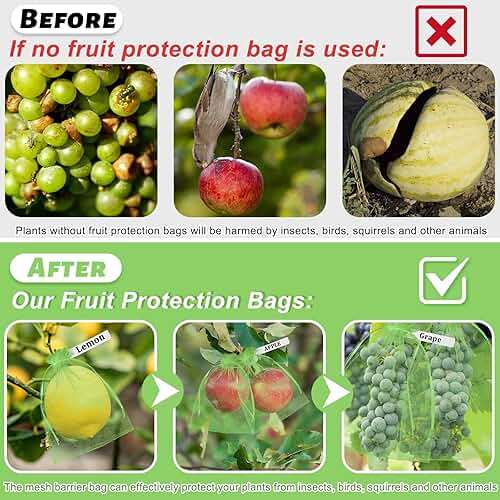 Reallnaive 120 Pcs Fruit Protection Bags 3 Size Green Mesh Bags for Fruits Vegetables with 120 Pcs Plant Label Drawstring Mesh Pest Barrier Netting Cover for Veggies Garden - Image 6