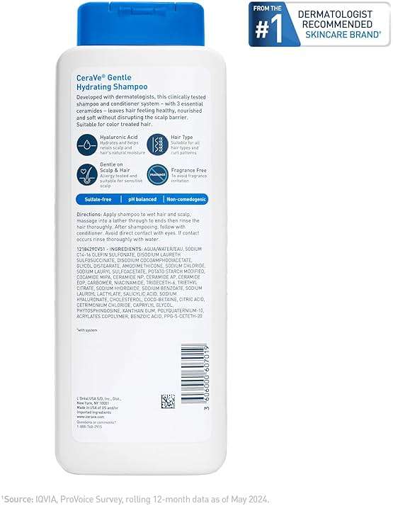 CeraVe Gentle Hydrating Shampoo, With Ceramides, Niacinamide & Hyaluronic Acid For Soft, Healthy Looking Hair & Scalp, Sulfate Free & Color Safe Shampoo, For All Hair Types, 12 Oz - Image 12