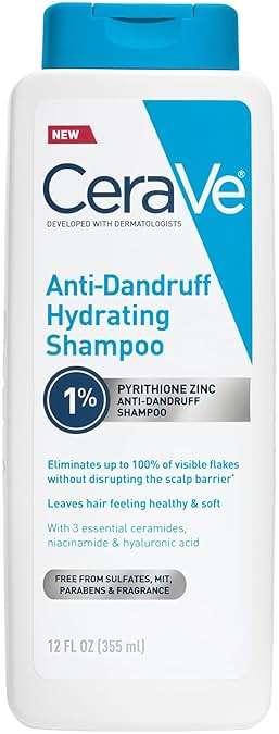 CeraVe Hydrating Anti Dandruff Shampoo, 1% Pyrithione Zinc Dandruff Treatment With Ceramides, Niacinamide & Hyaluronic Acid, Helps Eliminate Flakes & Provides Itchy Scalp Relief, Sulfate Free, 12 Oz - Image 1