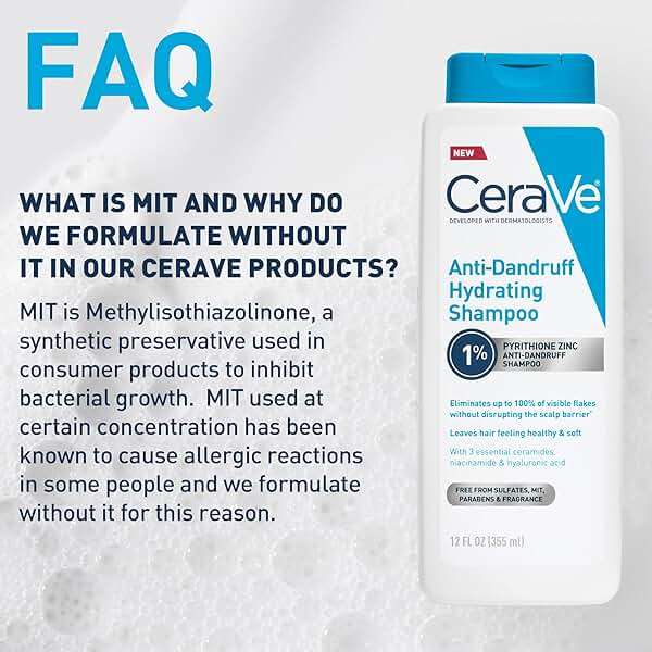 CeraVe Hydrating Anti Dandruff Shampoo, 1% Pyrithione Zinc Dandruff Treatment With Ceramides, Niacinamide & Hyaluronic Acid, Helps Eliminate Flakes & Provides Itchy Scalp Relief, Sulfate Free, 12 Oz - Image 7