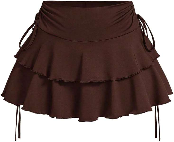 Verdusa Women's Y2k Ruffle Mini Skirt Bow Side Flowy A Line Cute Short Skirts Casual Skorts - Image 1
