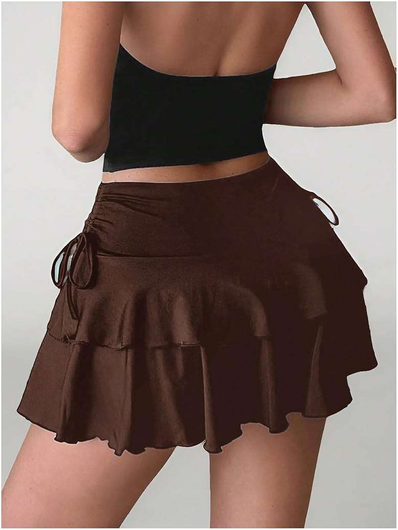 Verdusa Women's Y2k Ruffle Mini Skirt Bow Side Flowy A Line Cute Short Skirts Casual Skorts - Image 2