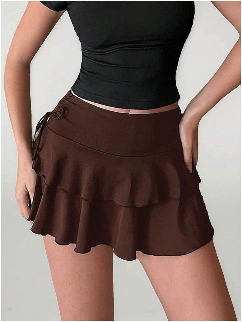 Verdusa Women's Y2k Ruffle Mini Skirt Bow Side Flowy A Line Cute Short Skirts Casual Skorts - Image 3