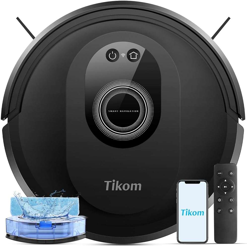 Tikom Robot Vacuum and Mop Combo, 5000Pa Robotic Vacuum Cleaner, 150 Min Max, App & Remote Control, Ideal for Hard Floor, Carpet, Pet Hair, Self-Charge(G8000 Max) - Image 1