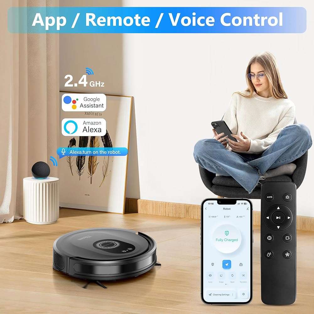 Tikom Robot Vacuum and Mop Combo, 5000Pa Robotic Vacuum Cleaner, 150 Min Max, App & Remote Control, Ideal for Hard Floor, Carpet, Pet Hair, Self-Charge(G8000 Max) - Image 8