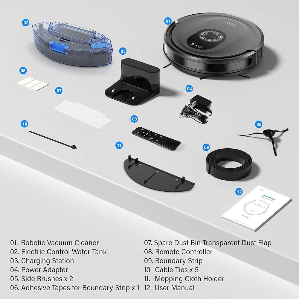 Tikom Robot Vacuum and Mop Combo, 5000Pa Robotic Vacuum Cleaner, 150 Min Max, App & Remote Control, Ideal for Hard Floor, Carpet, Pet Hair, Self-Charge(G8000 Max) - Image 9