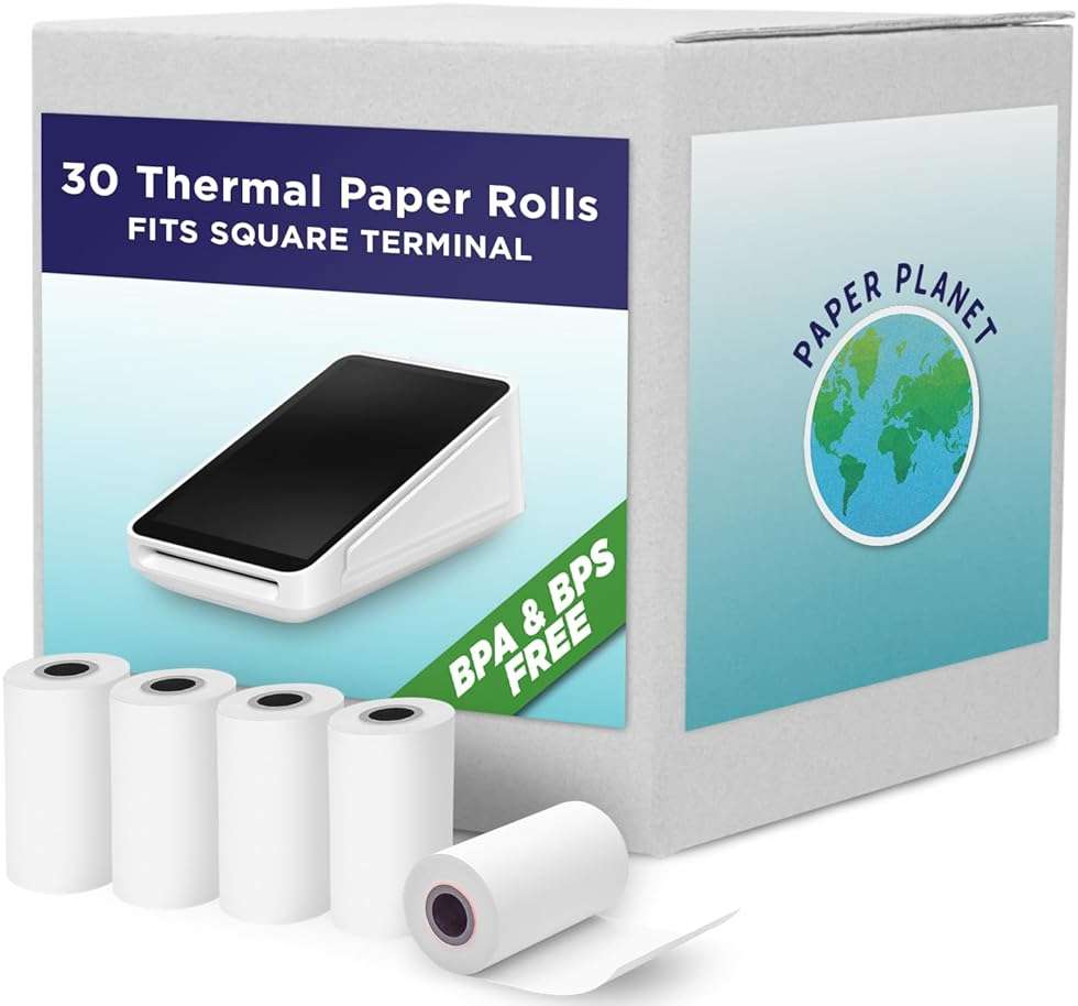 BPA and BPS Free (Phenol Free) Thermal Paper for Square POS (Square Terminal Thermal Printer) by Paper Planet | Credit Card Machine Receipt Rolls | 30 Rolls - Image 1