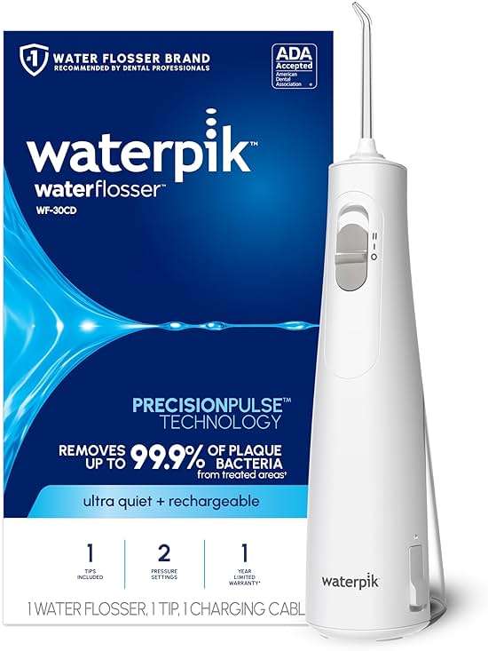 Waterpik Cordless 1100 Rechargeable Portable Water Flosser for Teeth Cleaning and Flossing, Travel, Braces Care, Healthier Gums, Waterproof for Shower, ADA Accepted, WF-30CD White, Packaging May Vary - Image 1