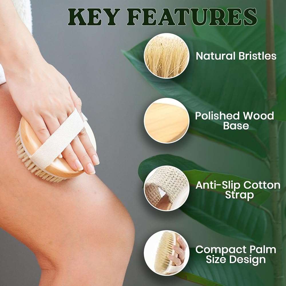 Large Dry Brushing Body Brush - Natural Boar Bristle Brush for Lymphatic Drainage, Cellulite, Blood Circulation - Skin Massage Nodes for Detox, Flawless Skin, Exfoliating Body Scrubber - Image 2