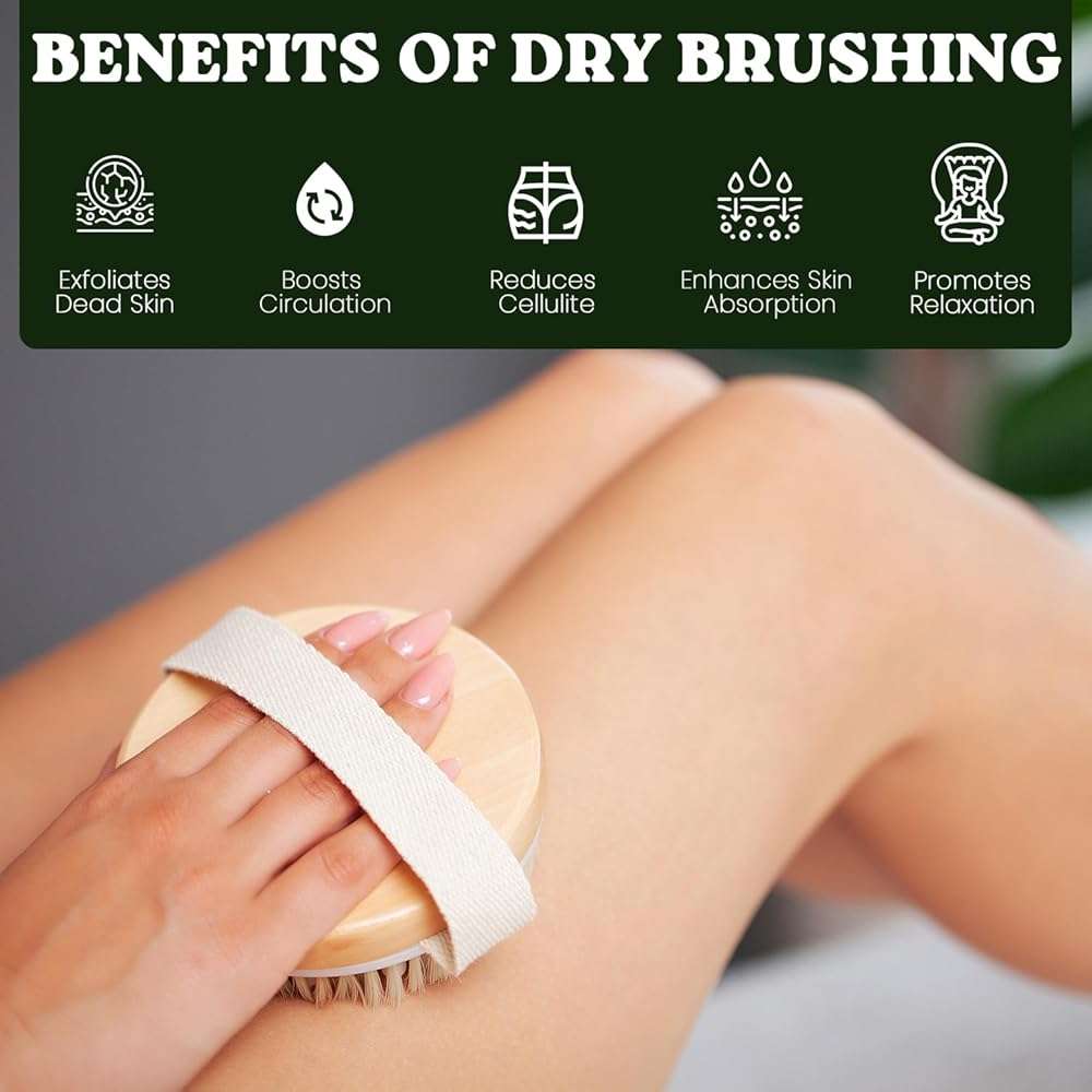 Large Dry Brushing Body Brush - Natural Boar Bristle Brush for Lymphatic Drainage, Cellulite, Blood Circulation - Skin Massage Nodes for Detox, Flawless Skin, Exfoliating Body Scrubber - Image 3