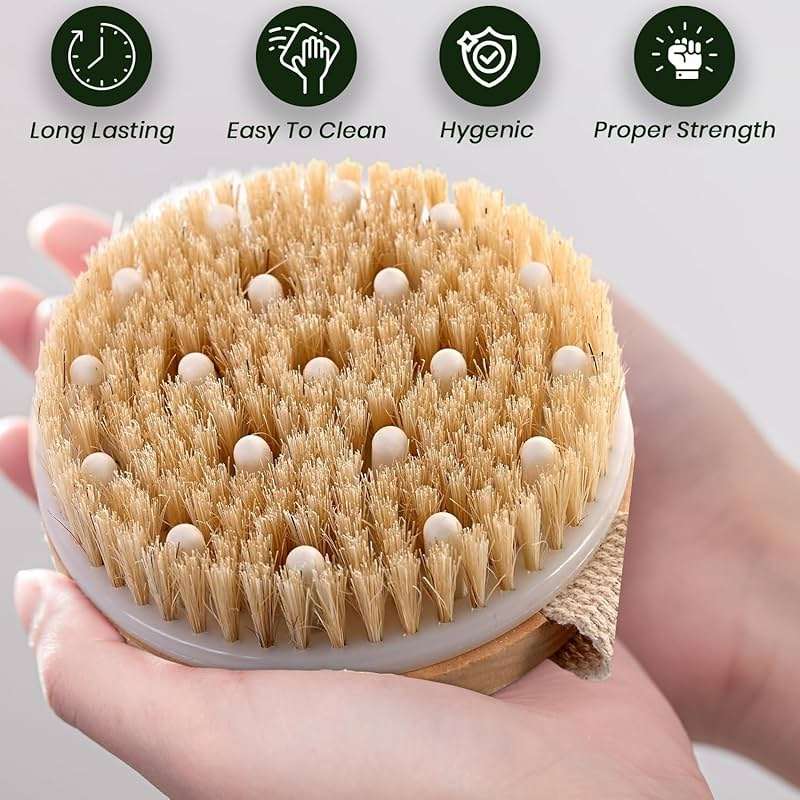 Large Dry Brushing Body Brush - Natural Boar Bristle Brush for Lymphatic Drainage, Cellulite, Blood Circulation - Skin Massage Nodes for Detox, Flawless Skin, Exfoliating Body Scrubber - Image 5