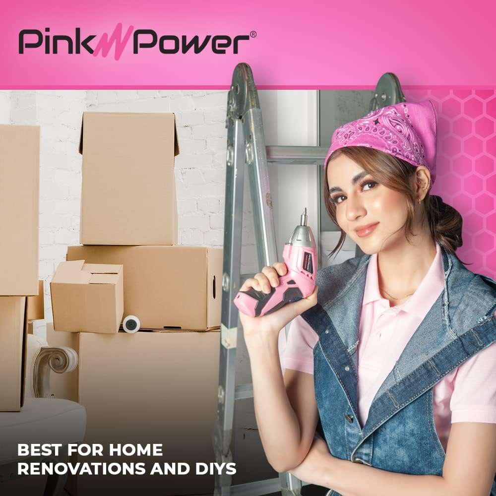 Pink Power 3.6 Volt Electric Screwdriver Cordless Rechargeable Screw Gun & Bit Set for Women - Cordless Screwdriver LED light, Battery Indicator and Pivoting Head - Small Power Screwdriver - Image 6